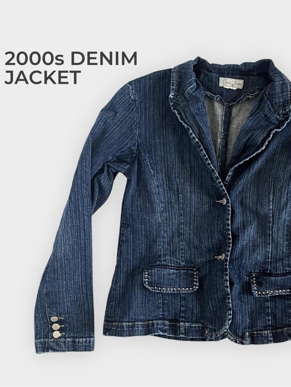 Lena Jeans Dark Wash Denim Blazer Y2K Studded Jacket Large